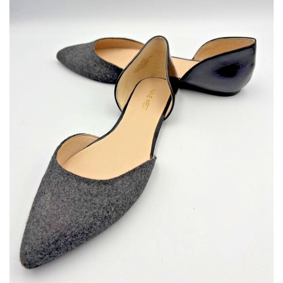 NEW Nine West Starship Flats Size 8.5M Black Heel Gray Pointed Toe Ballet Dorsay - Picture 1 of 6
